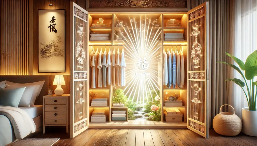 Guarda roupas organizado no Feng Shui, refletindo harmonia e abertura para novas oportunidades na vida.
