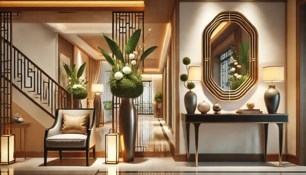 Saiba como usar espelhos no Feng Shui, como o espelho lateral na entrada da casa, aplicado estrategicamente para melhorar o fluxo energético.