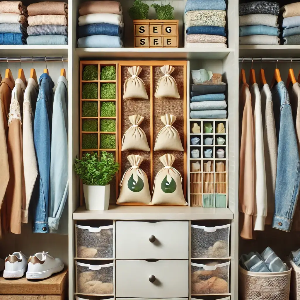 Guarda roupas harmonizado no Feng Shui com divisórias, organização e sachês aromáticos para equilíbrio energético.