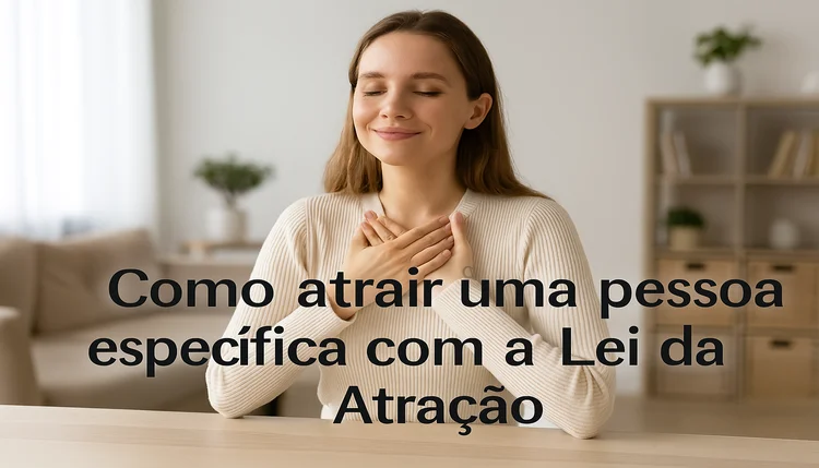 Mulher em momento de autocuidado e relaxamento, representando a elevação da vibração para atrair uma pessoa específica com a Lei da Atração.