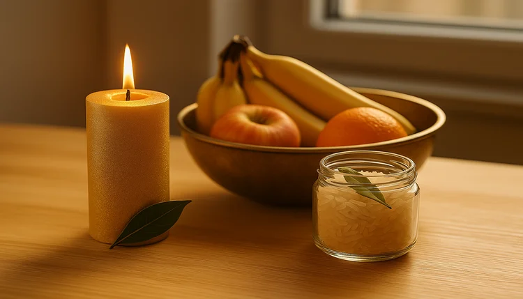 Representação visual de como o feng shui na cozinha ajuda nas finanças através de rituais simbólicos que elevam a energia do ambiente.
