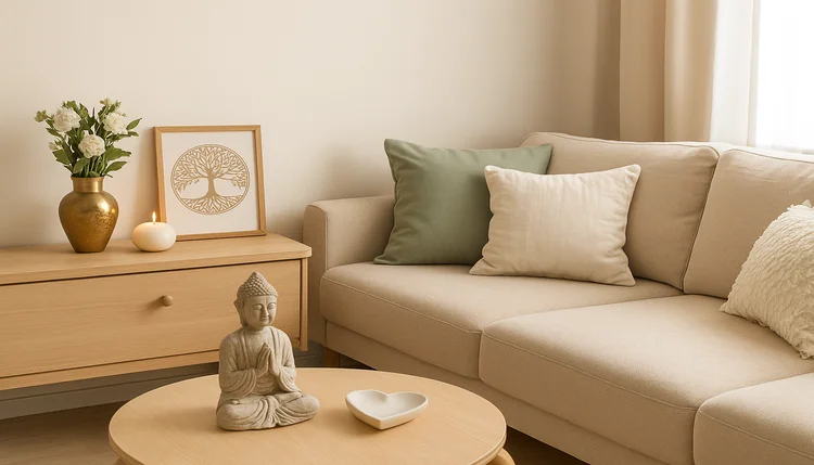 Sala decorada com objetos simbólicos e delicados como sugestões de presentes para o Dia das Mães segundo o Feng Shui.