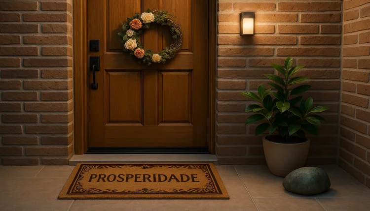 feng shui na porta de entrada com símbolo de boas-vindas e prosperidade