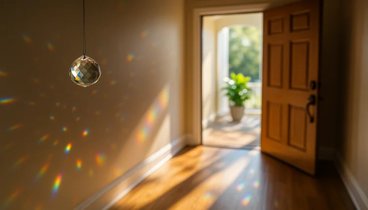 cristal multifacetado na porta de entrada com reflexo de luz