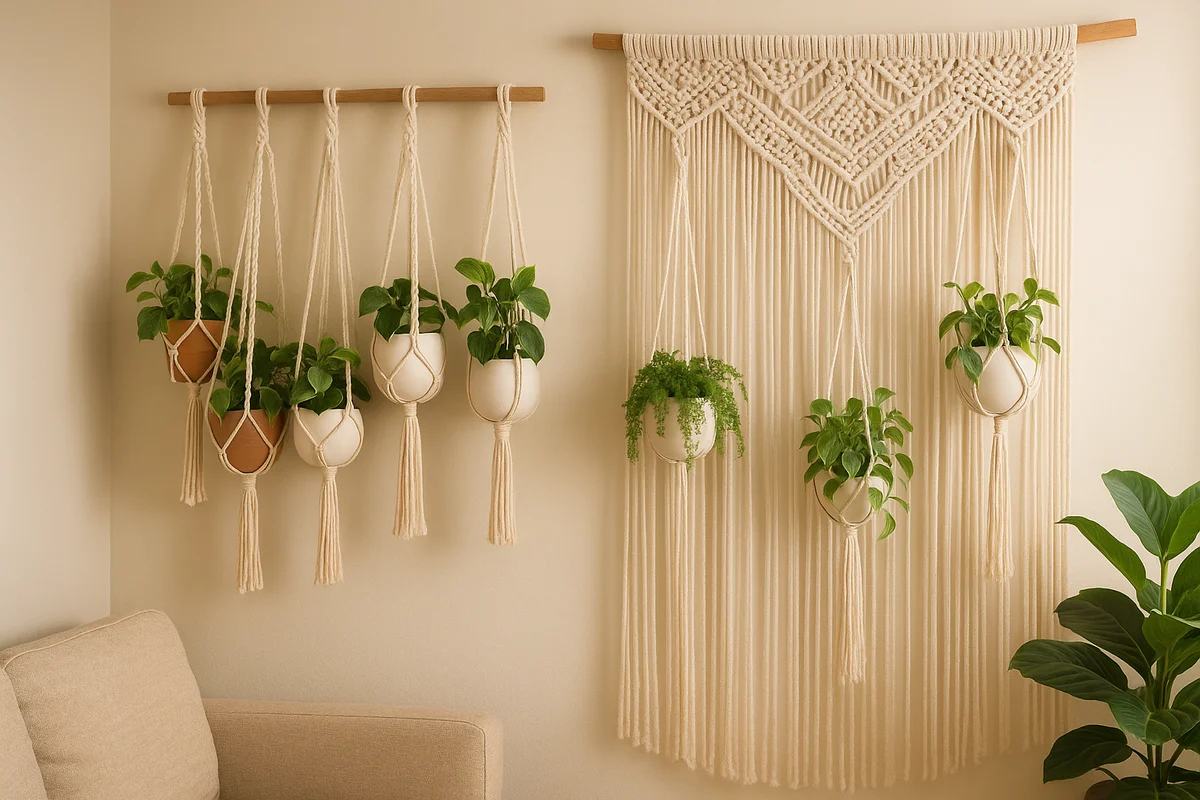 macrame com plantas feng shui